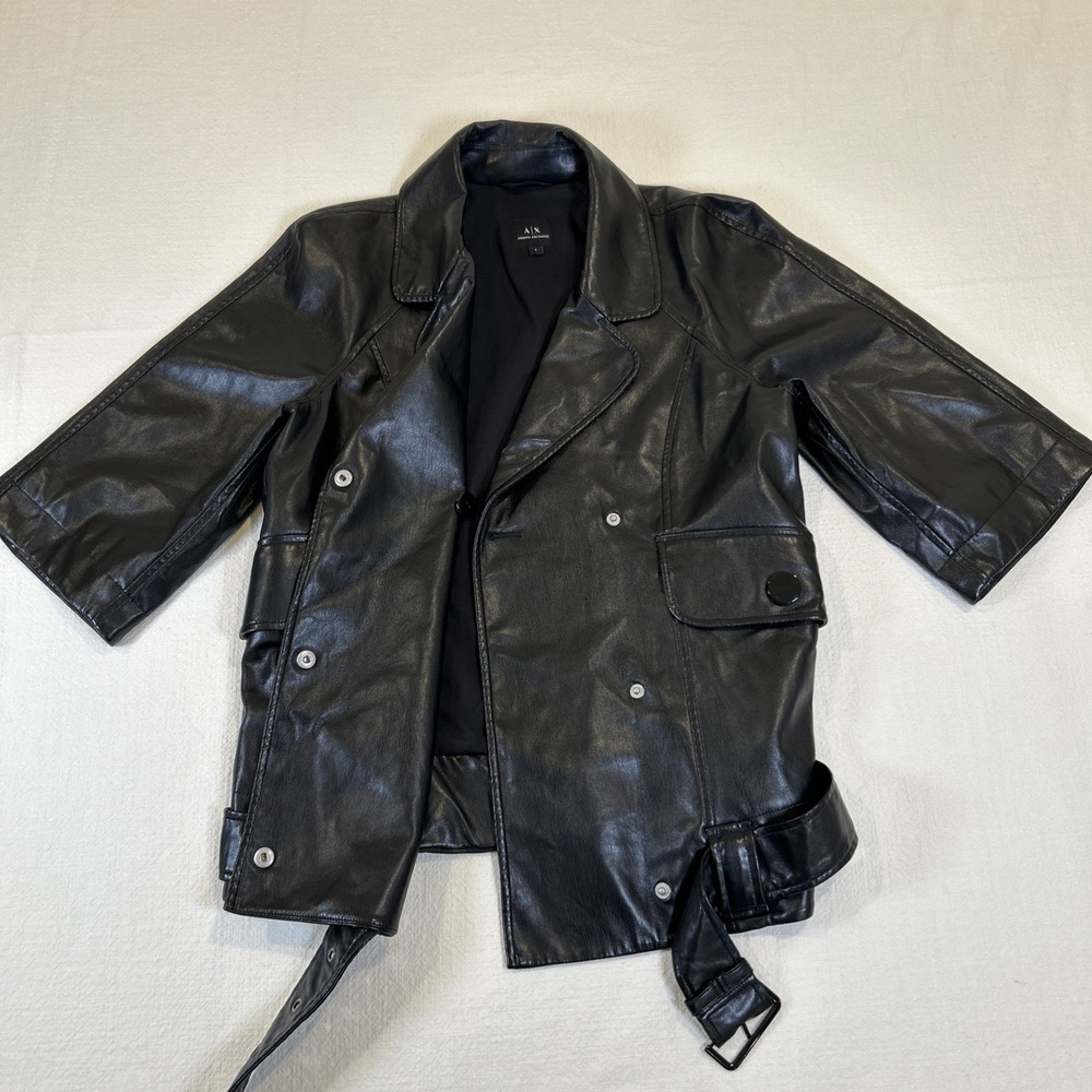 Armani Exchange Women's Faux Leather Biker Motorcycle Button Belt Jacket Small - Picture 1 of 11
